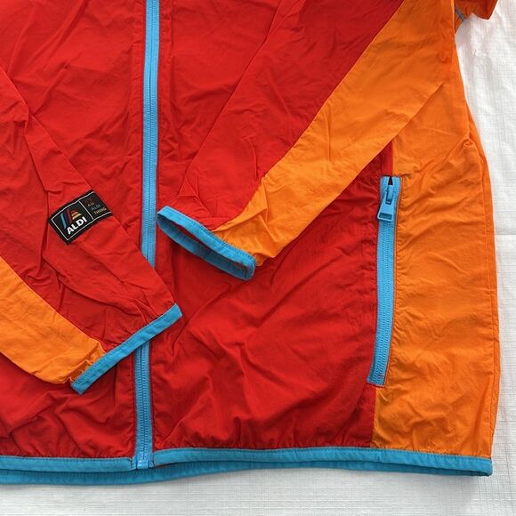 Aldi Gear Jacket Medium Red Orange Blue Hooded Full Zip Windbreaker - Picture 3 of 10
